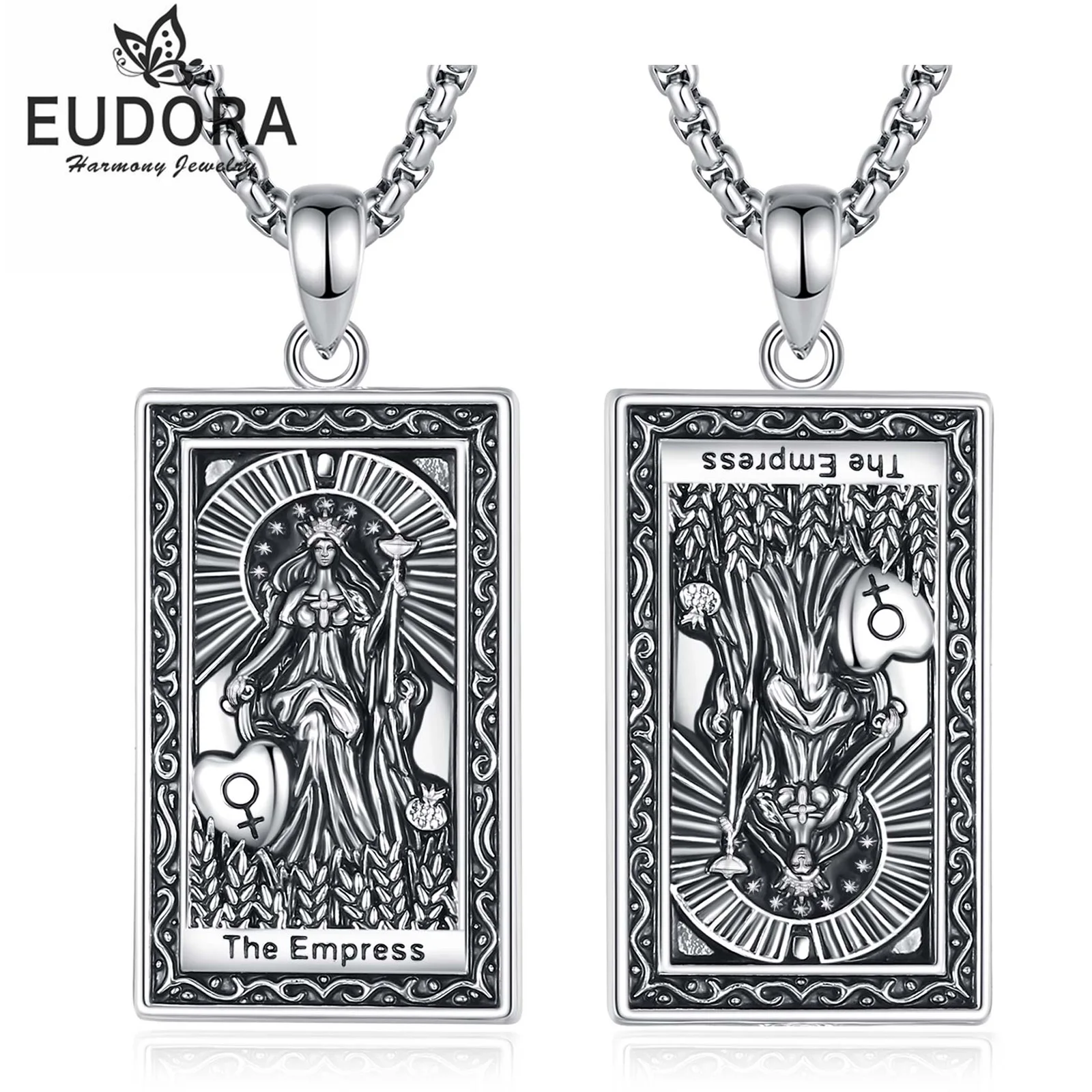 Eudora Copper Tarot Cards Necklace THE Empress Amulet Vintage Major Arcana Divination Pendant Spiritual Jewelry Gift for Unisex