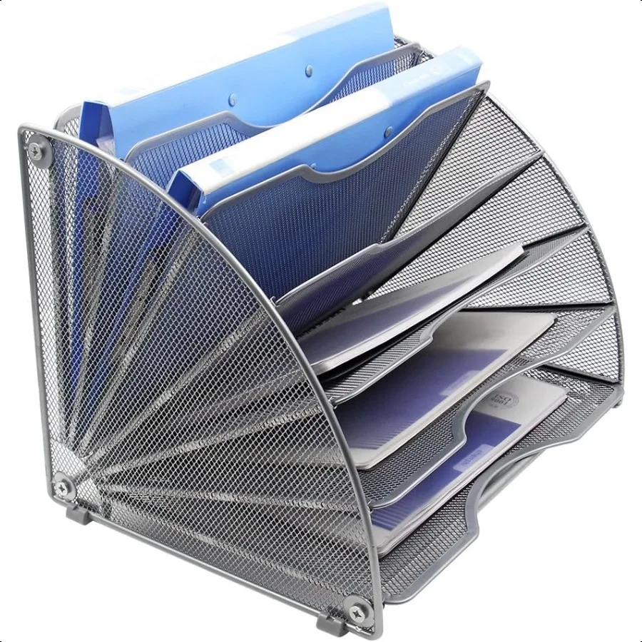 

FanShaped Mesh Desktop File Organizer 6Slot Vertical Paper Tray Space Saving Metal Magazine Rack for Office Home School Easy As