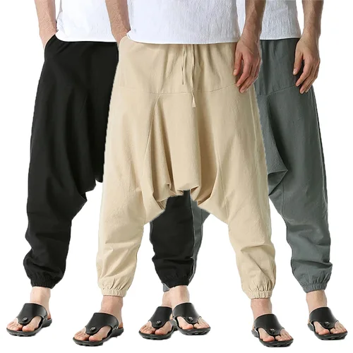 Imagen 1 del producto Nuevos pantalones Harem para hombre, ropa de chándal holgada informal para Yoga, pantalones deportivos de algodón sueltos para correr, pantalones cruzados para hombres, ropa informal japonesa