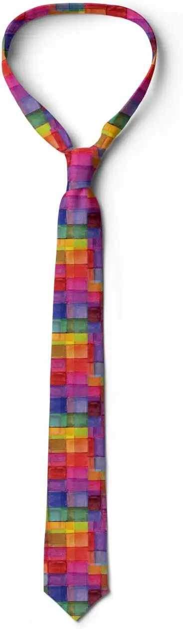 Watercolorflu Rainbow Plaid Design Ties Multicolor Modern Men's Tie Print Necktie Gifts for Men One Size Shirt Accessories