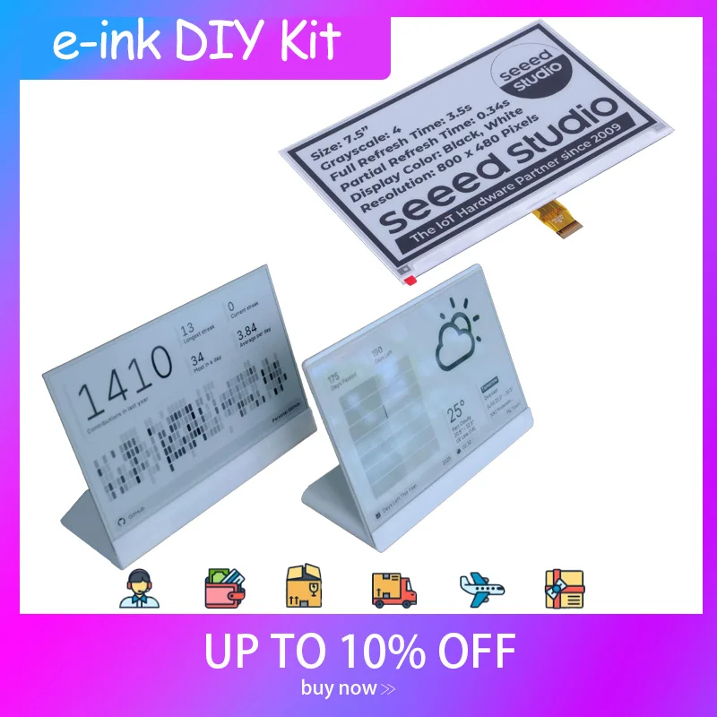 TRMNL BYOD 7.5 بوصة (OG) مجموعة أدوات الحبر الإلكتروني، حبر إلكتروني أحادي اللون XIAO ESP32-S3 PLUS، متوافق مع Arduino IDE قابل لإعادة الشحن منخفض الطاقة