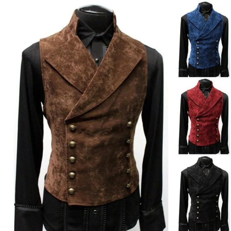 

2025 Autumn Winter Korean Trendy Men's Suit Vest Stand Collar Suede Double Breasted Fashion Sleeveless Outerwear