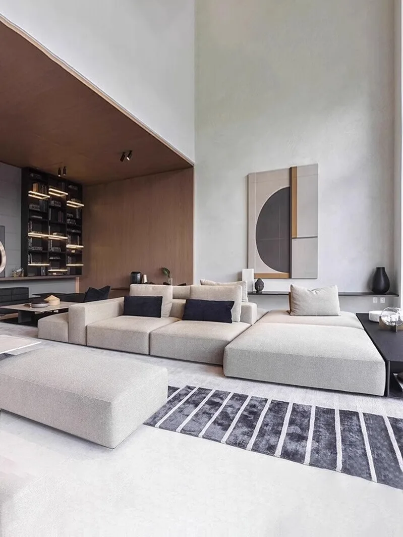 أريكة بسيطة من الخلف إلى الخلف على الوجهين، مجموعة وحدات، قاعة أفقية فاخرة وخفيفة الوزن، أريكة مربعة مسطحة كبيرة