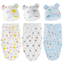 Muslin Baby Swaddle Blanket Wrap Hat Set Infant Newborn Sleepsack Adjustable New Born Sleeping Bag Cotton Blankets 0-6M