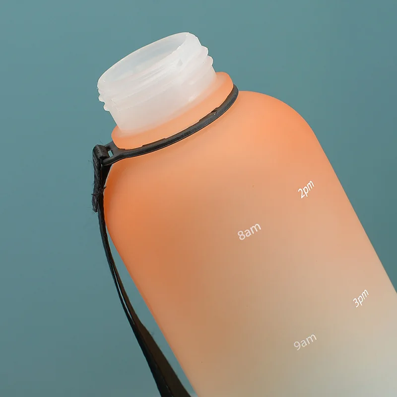 1 Liter  with Lid Frosted small Mouth Sports  Drinking Bottle with Time Marker