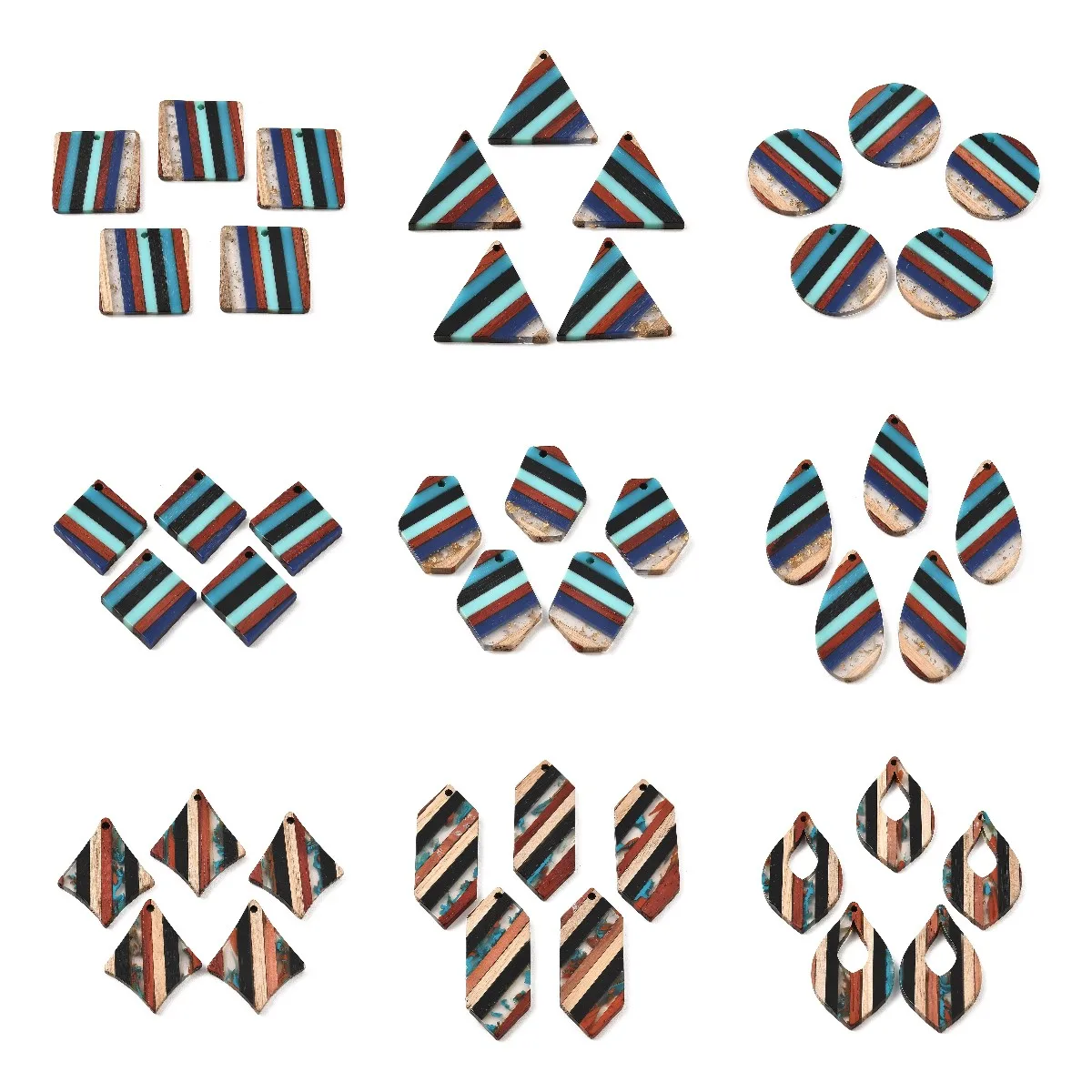 

20pcs Geometric Transparent Resin Wood Pendants Square Rhombus Round Strip Charms for Earrings Necklace DIY Jewelry Making