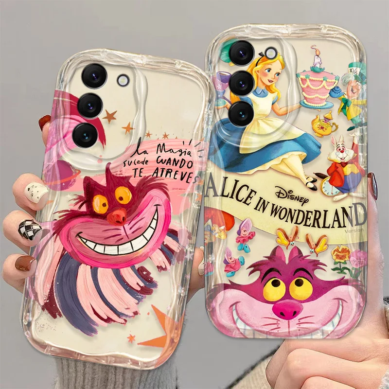 Disney Alice Cartoon Cat Phone Case For S21 S23 S24 Ultra Plus FE A55 A35 A25 A05S A54 A53 A52 A33 A32 Wave Oil Cover