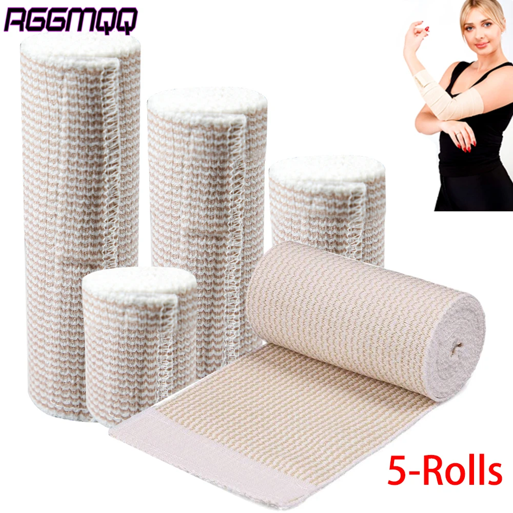 

1 5Roll Premium Elastic Bandage Wrap,Cotton Latex Free Compression Bandage Wrap with Self-Closure,Support & First Aid for Sports