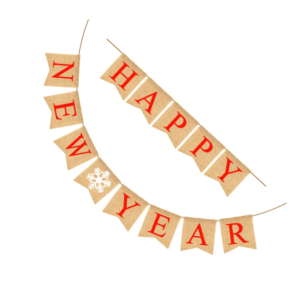 

New Year Party Banner Burlap Red Letter Swallowtail Bunting Year Decorative Flag Linen Background Prop Fireplace Wall