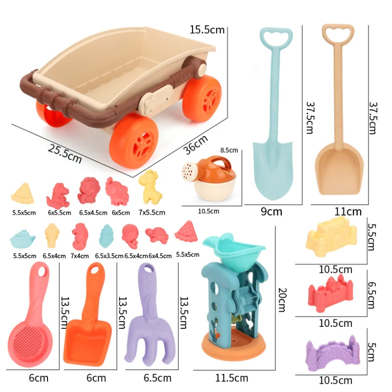 23pc conjunto de carrinho de praia escavação pá portátil carrinho de mão castelo areia jogando ferramentas crianças brinquedos molde areia jogar água jogo ao ar livre