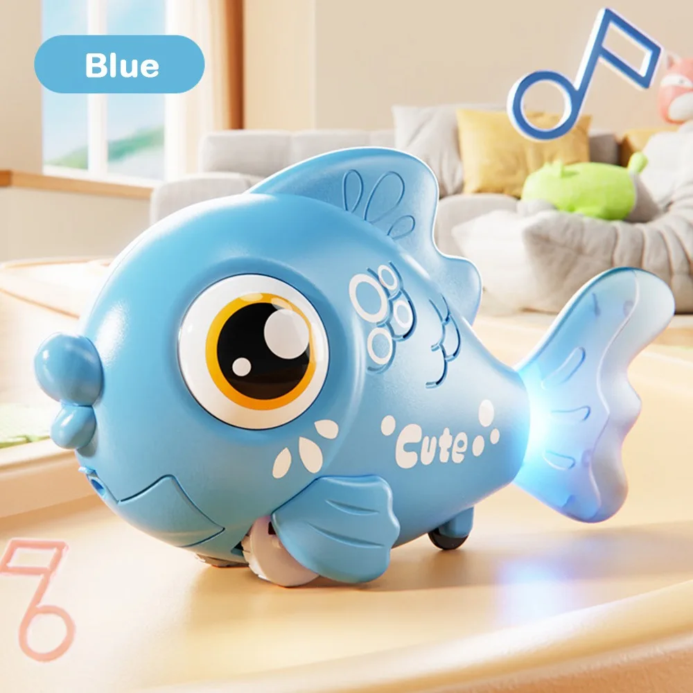 Giocattolo di pesce di simulazione elettrica oscillante magico Sguardo con suono e luce Giocattolo strisciante per bambini Educazione precoce Apprendimento strisciante