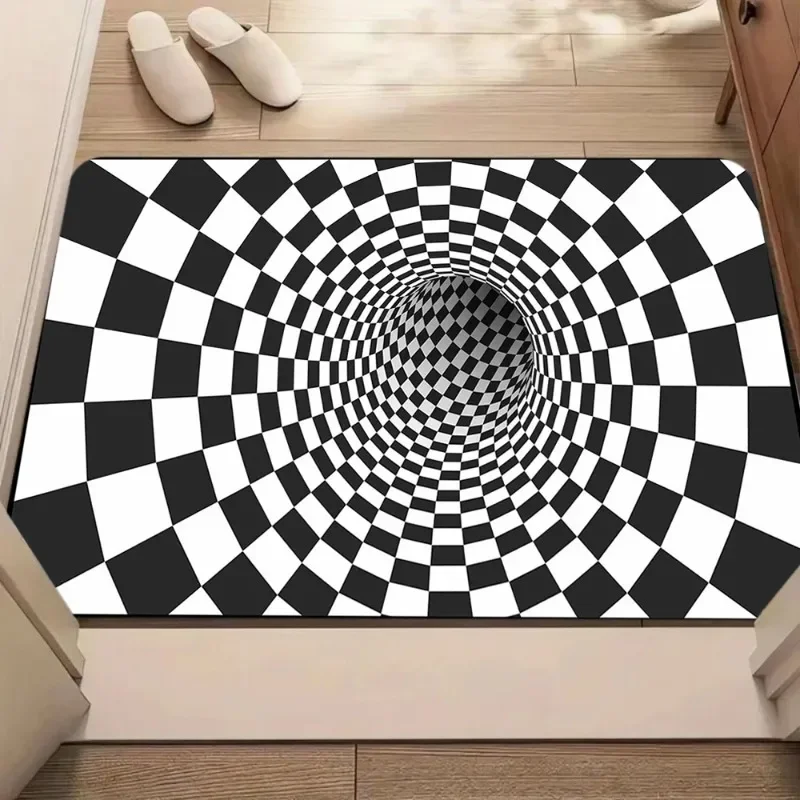 3D Optical Illusion Swirl Door Mat Soft Non-slip Absorbent Carpet Creative Funny Hole Design Home Decor Welcome Rug