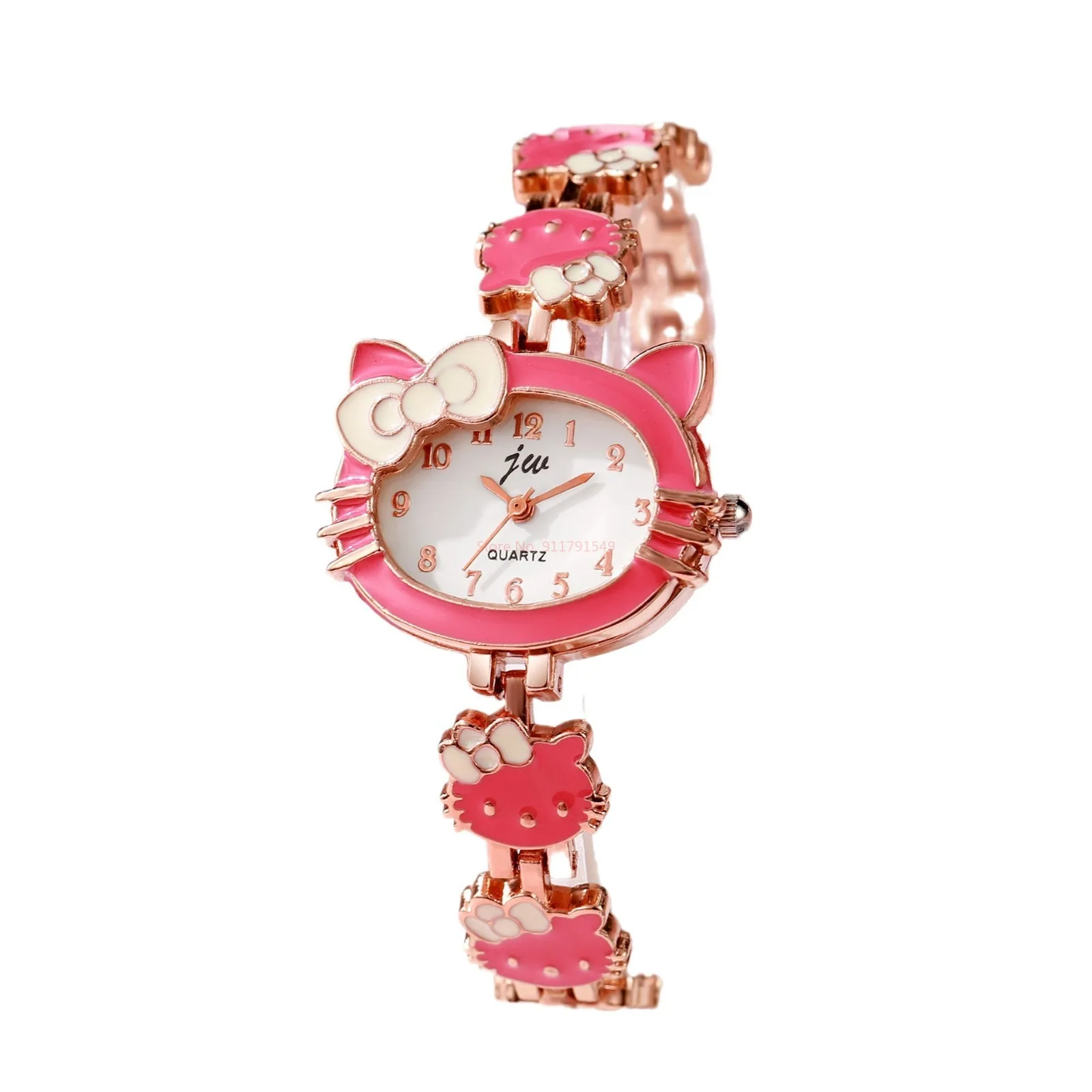 New Sanrio Hello Kitty Student Children\'s Cat Fashion Watch Steel Belt Women\'s Bracelet Electronic Quartz Watch Creative Gift