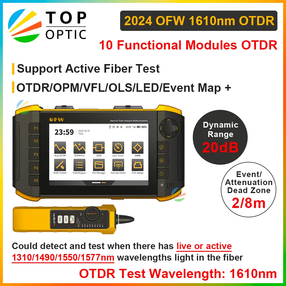 

New OFW Mini OTDR 10 IN 1 Active Fiber Live Tester 1610nm 20dB Optic Reflector Optical Reflectometer Touch Screen OPM VFL iOLA