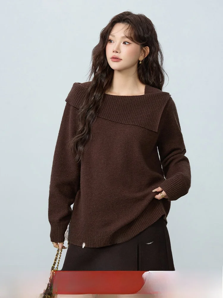 

plus Size Maternity Knitted Two-Piece Set Women's Winter Fashion Slimming Retro One-Shoulder Ensemble Cover-Up Casual Wear
