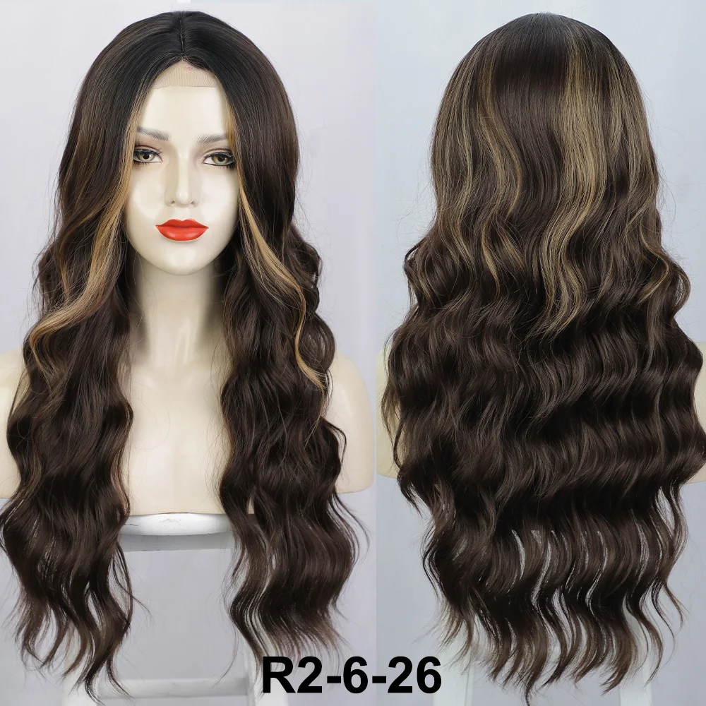 الاصطناعية الدانتيل شعري الباروكات البني شقراء Balayage طويل متموج الدانتيل الجبين شعر مستعار اليد الكروشيه الدانتيل الباروكات للنساء مقاومة للحرارة