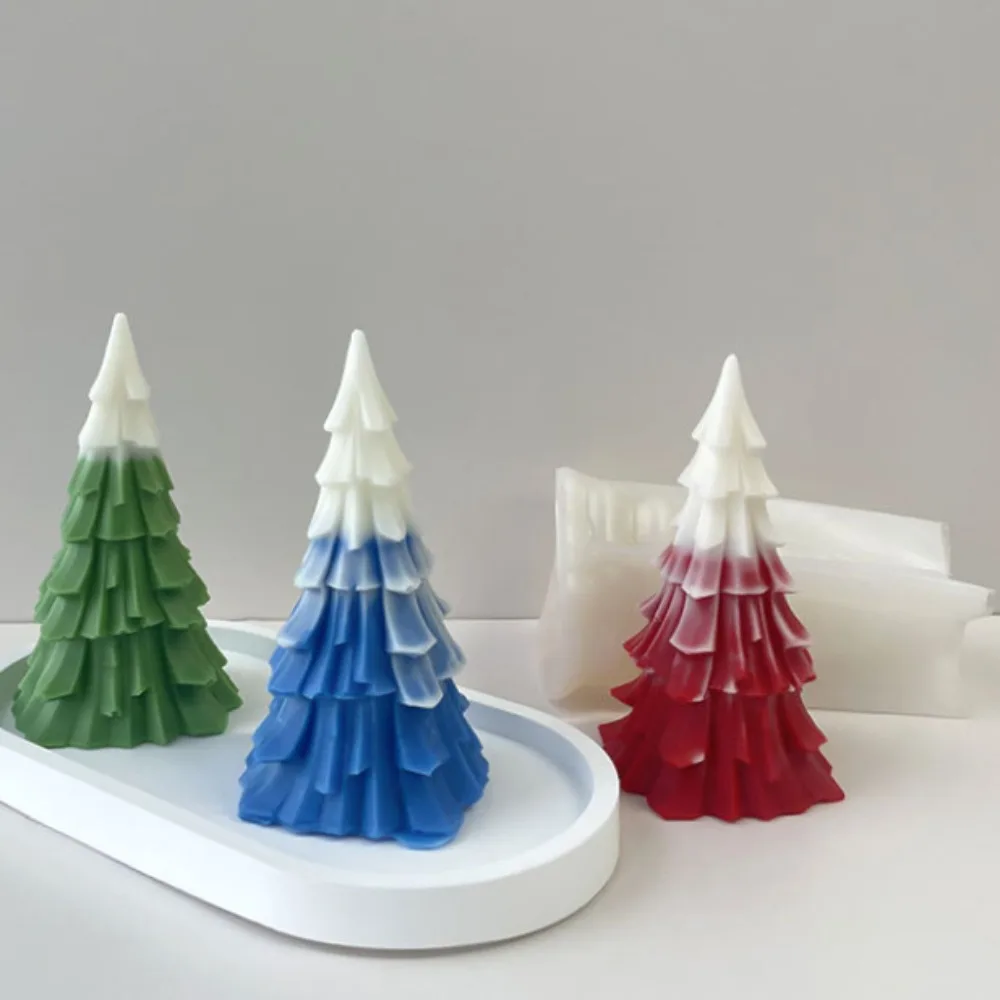 NEW Geometry Christmas Tree Silicone Candle Mold Pine Tree Soap Plaster Mould Plant Fest Atmosphere Chocolate Cake Decor Gifts