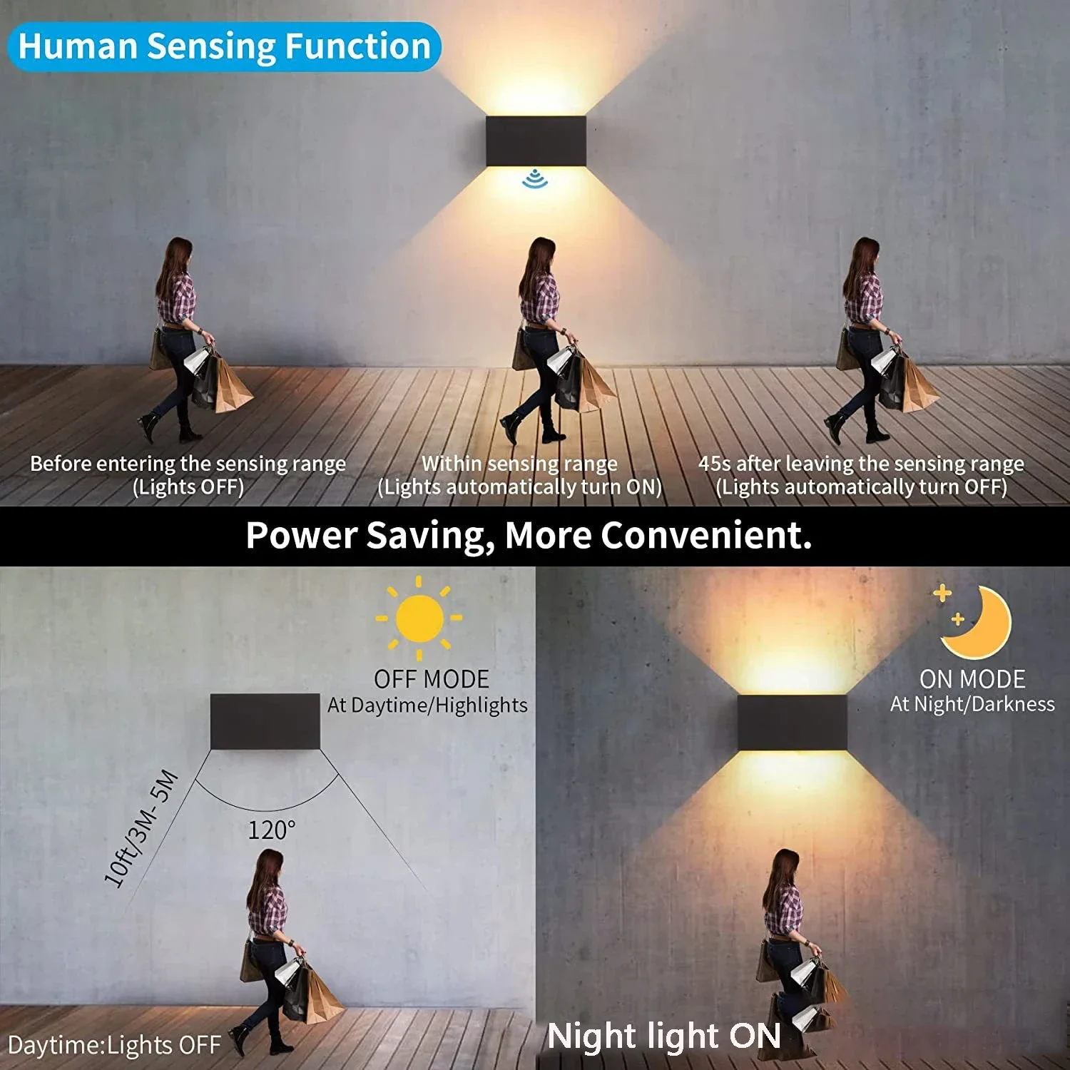 Outdoor Waterproof IP65 Wall Lamp Porch Light 90-260V Garden lamp Decoration PIR Motion Sensor Night indoor Outdoor Wall light