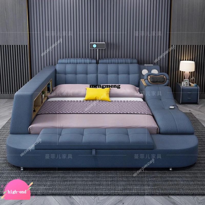 

Современная кровать с мягким изголовьем, массажем, кожаной обивкой, местом для хранения, татами, двуспальная, класса люкс, для спальни