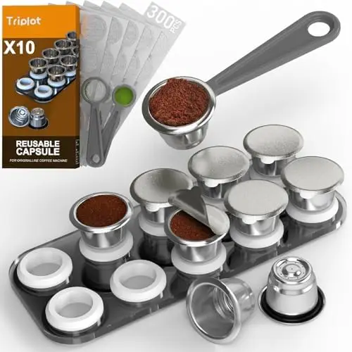 

10pcs Reusable N*spresso Capsules w/ Tray, 300 Foil Lids, Pre-fill Design – Eco-Friendly Coffee Pods