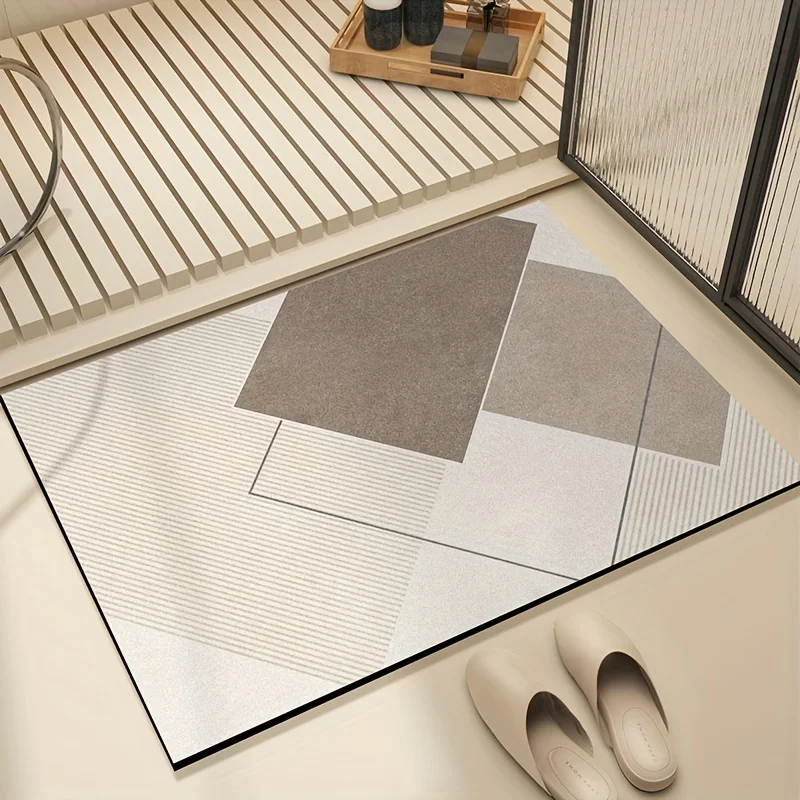 Geometric Pattern Bathroom Mat Soft Diatom Mud Bath Rug Simple Non-slip Floormat Absorbent Quick-drying Carpet for Home Decor