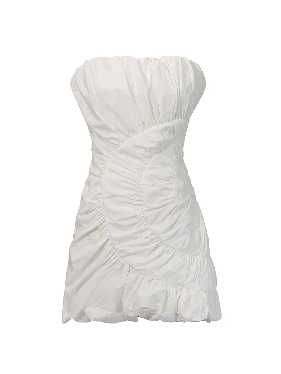 فستان VGH مثير من Hotsweet بلون سادة قابل للطي للنساء بدون حمالات بدون أكمام وخصر عالٍ للتخسيس فساتين صغيرة ملابس نسائية جديدة