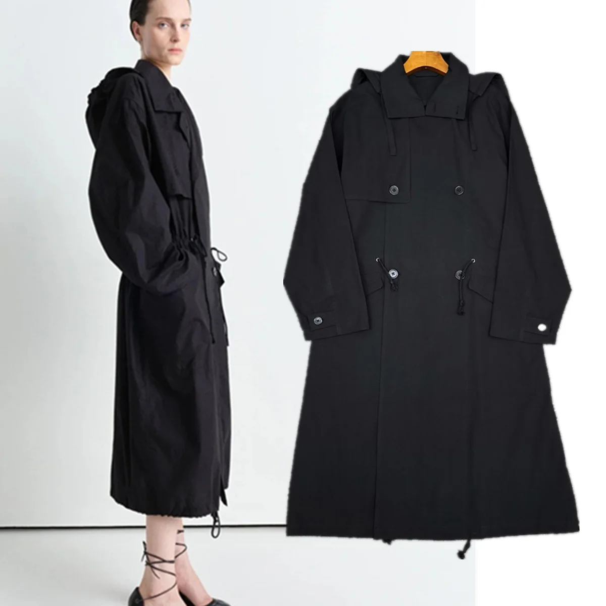 

Jenny&Dave Nordic Minimalist Cotton Double-breasted Trench Coat Windbreaker Jacket Women's Loose Casual Long Coat Women