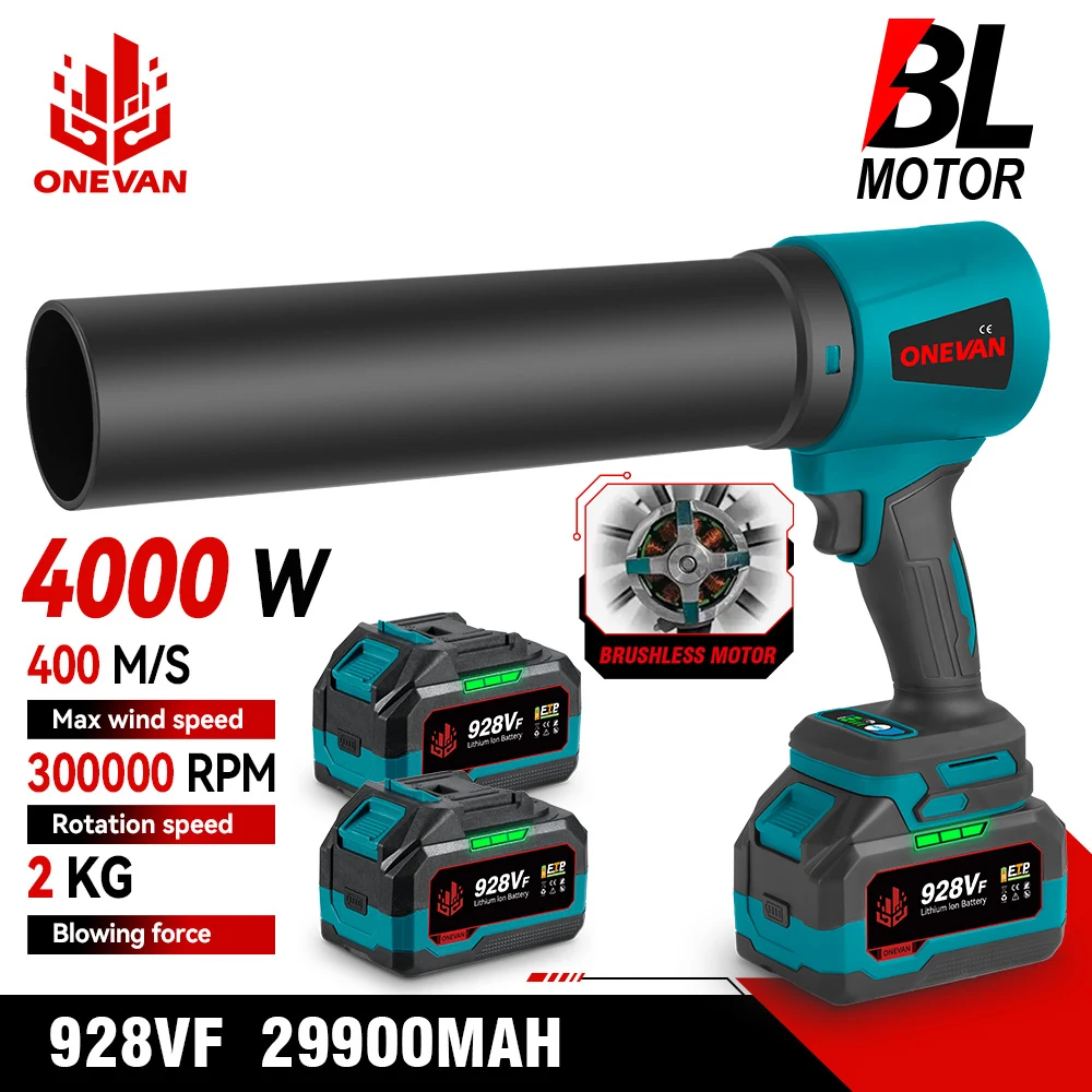 ONEVAN 4000W Brushless Electric Turbo Blower Jet Fan 400M/S 300000RPM Leaf Blower Dust Blowing Tool For Makita 18V Battery Pin
