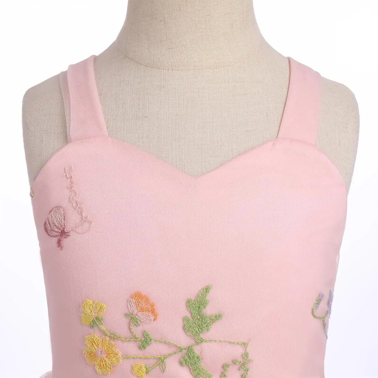 Flower Girl Dress Princess Sleeveless Floral Embroidered Kids Summer Wedding Pageant Birthday Tutu Tulle Dress