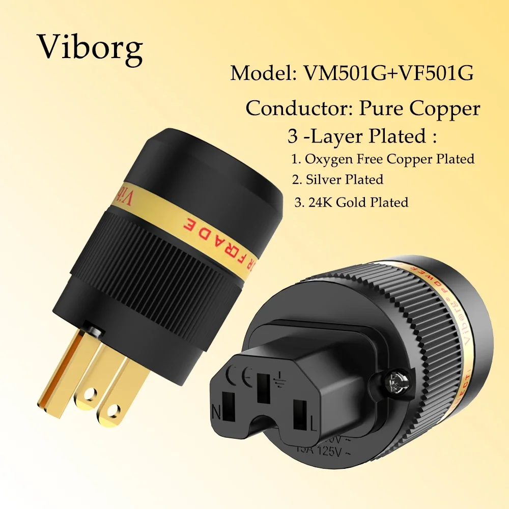Pure Red Copper 99.99% 4U gold plated Viborg VM501G VF501G US Plug power plug AC power cordfor HIif audio /Video