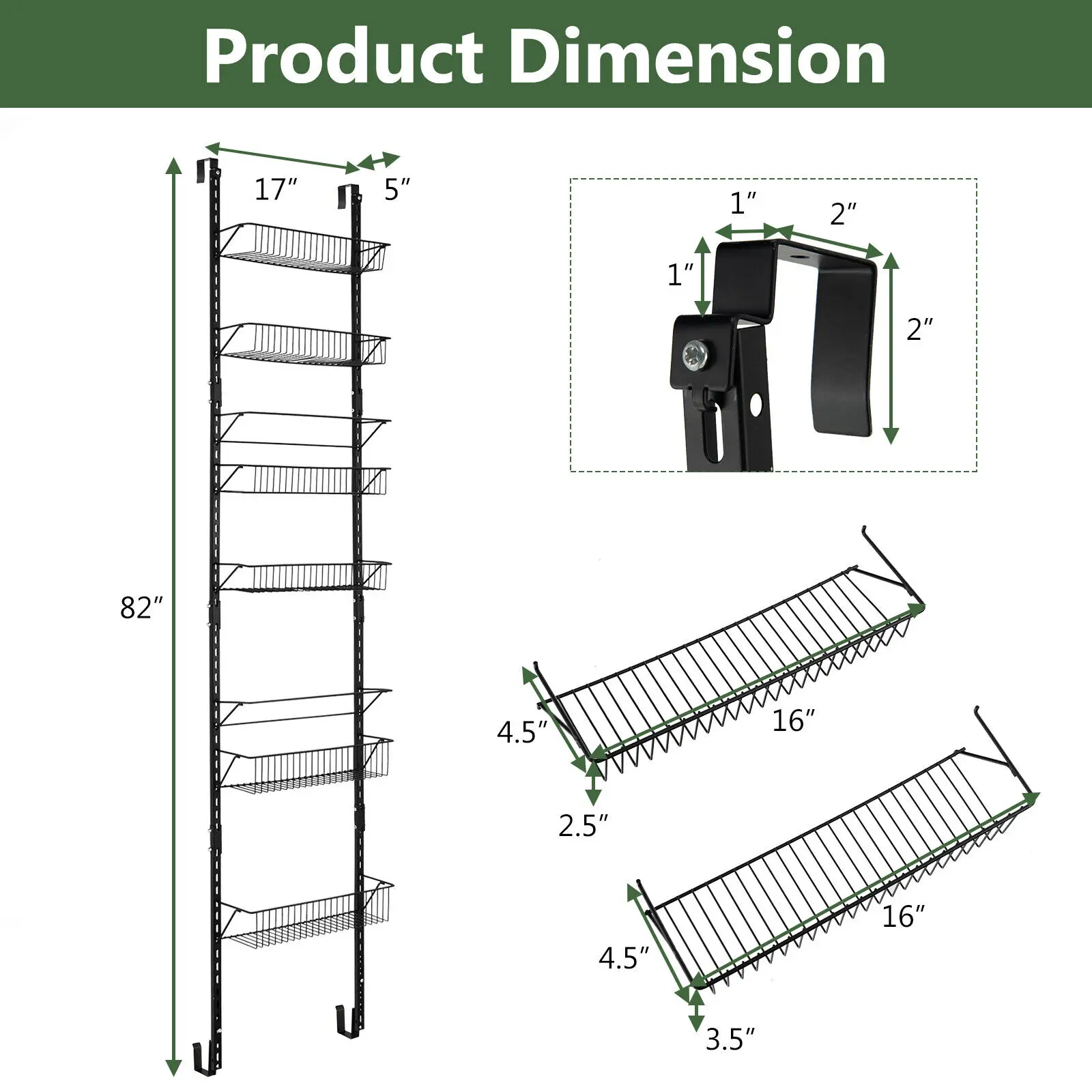 Costway Over The Door Pantry Organizer Wall Mounted Spice Rack w/ 6 Adjustable Shelves