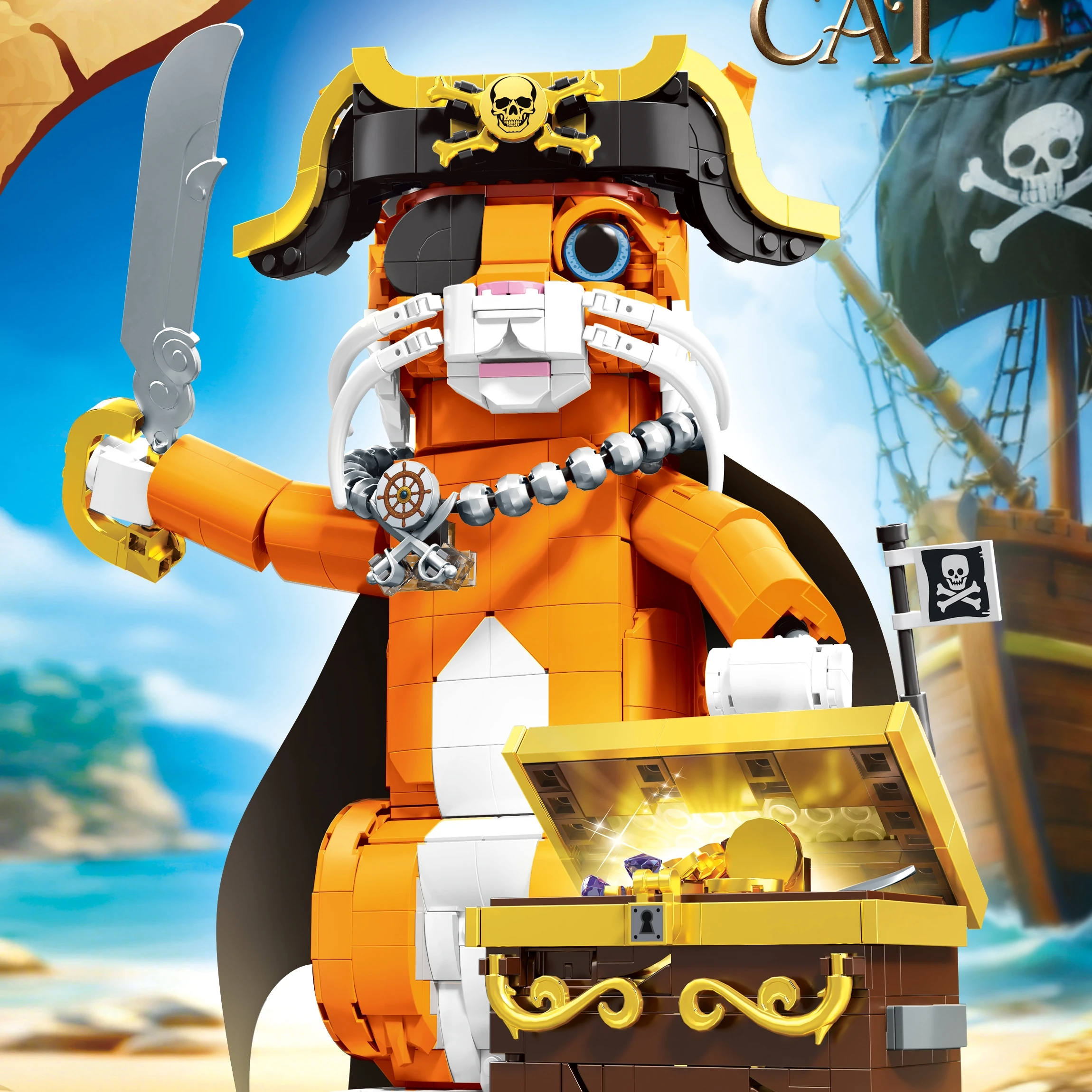 

1424pcs, Pirate Cat Building Block Set, Animal Series Building Block Models, Suitable for Gifts and Desktop Displays