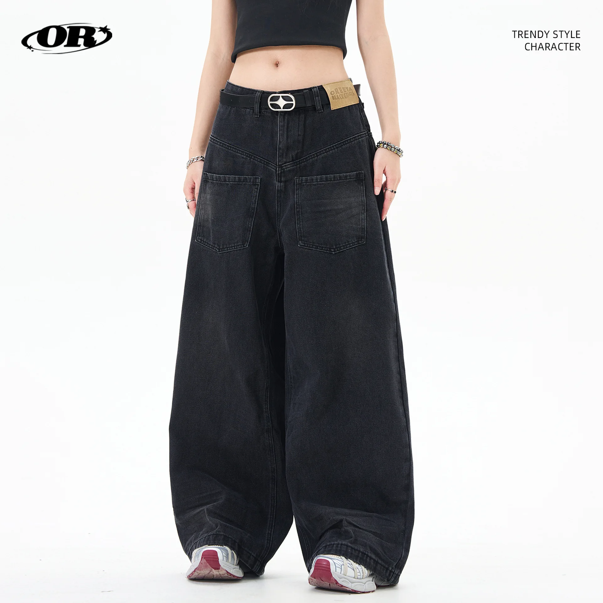 

OR FL Women's Make A Pocket In Reverse Retro Thickened American Jeans Staraight Sense Accumulation High Street Wear Inside Out