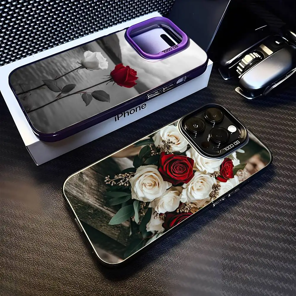

Elegant Red Rose And Whitte Rose Phone Case For iPhone 16,15,14,13,12,11,Mini,Pro,MAX Purple Matte Shockproof Cover