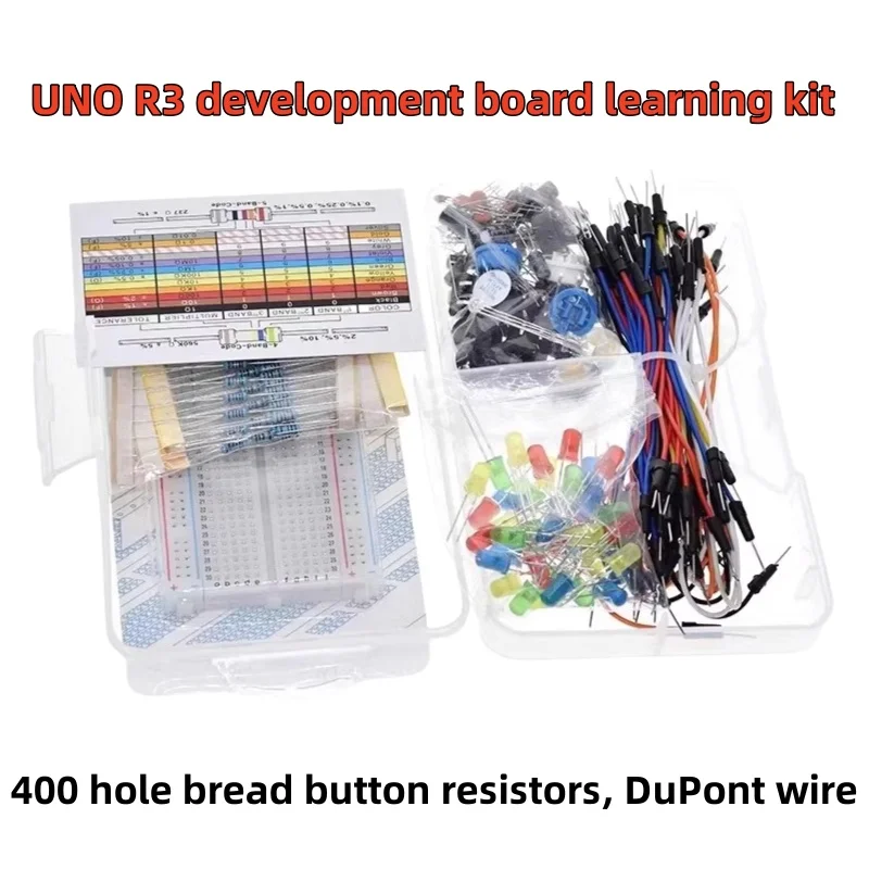 120PCS DIY electronic kit UNO R3 development board learning kit with LED lights,  400 hole bread button resistors,  DuPont wire