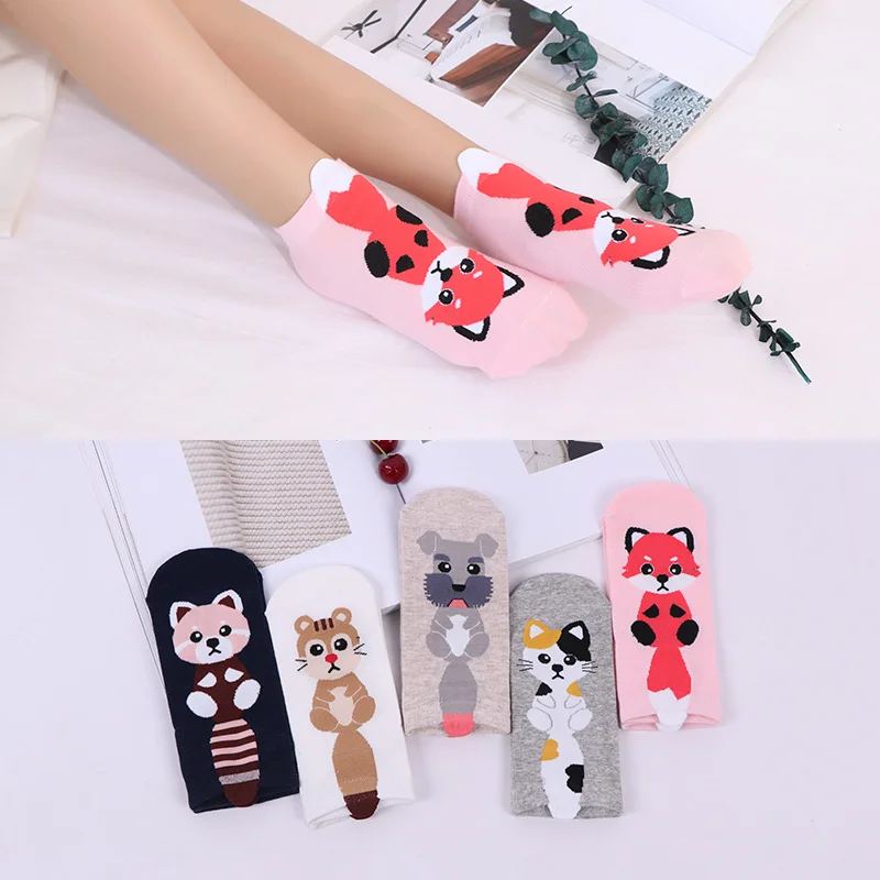 

5 Pairs Kawaii Women Animals Cartoon Socks Fashion Cute Happy Funny Comfort Colorful Print Casual Sock Meias Calcetines Hosiery