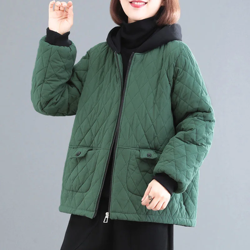 

plus Size Materni Cotton Jaet Women's Hooded Thiened ort Coat Casual Slimming Loose Fit Zipper Closure Long Sve