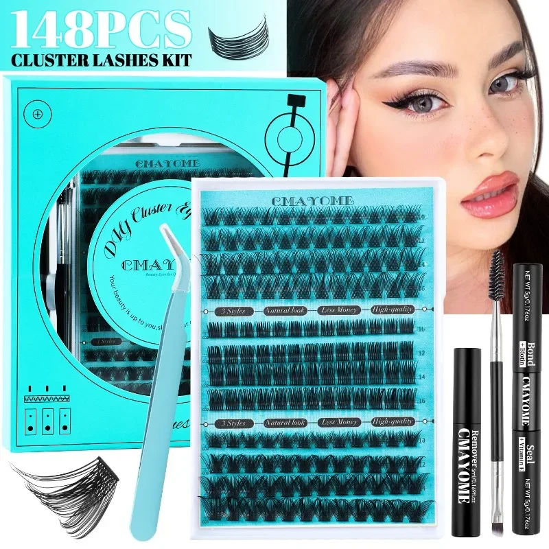 

148pcs Clusters Eyelashes Set Bond and Seal Glue Tweezer Remover Kit Fluffy DD Curl False Eyelashes Women Professionals Makeup