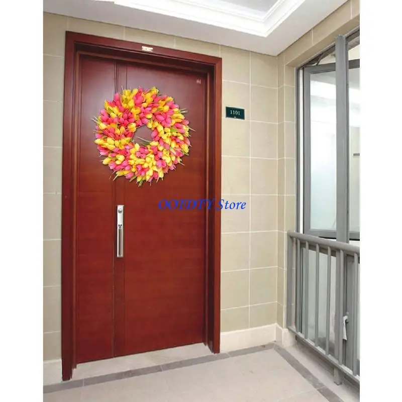 367A إكليل التوليب الاصطناعي محاكاة ديكور الزفاف إكليل معلق على الحائط لعيد الفصح الربيع ديكور الباب الأمامي للحفلات