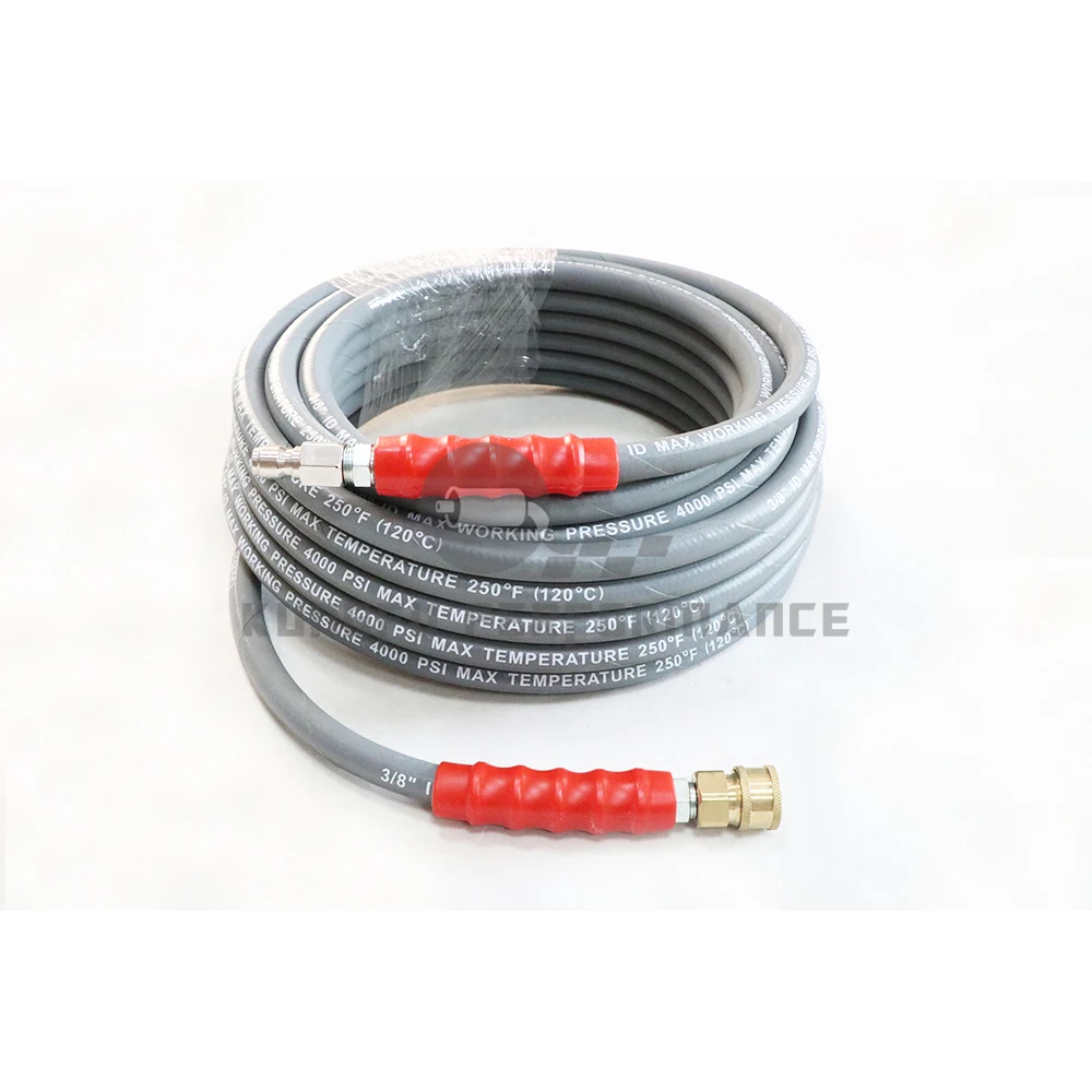 KUNGFU Performance Grey Color 15.25m Flexible Pressure Washer Hose 4000PSI Max with 3/8'' Quick Connect Adapter Set