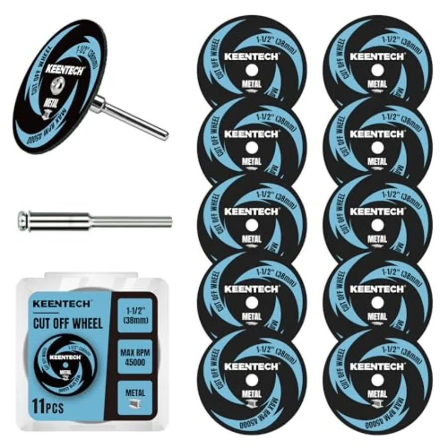 

1-1/2" Cut Off Wheels 11 Pack 1.5" x 1/8" Fiberglass Reinforced Cutting Discs with 1 Mandrels Rotary Tool Accessories for Metal