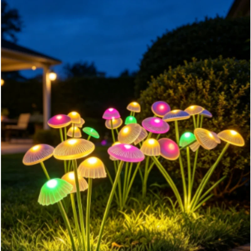 Solar Mushroom Jellyfish Lights Outdoor Waterproof Dual Mode LED for Garden Yard Patio Pathway Landscape Walkway Courtyard Decor