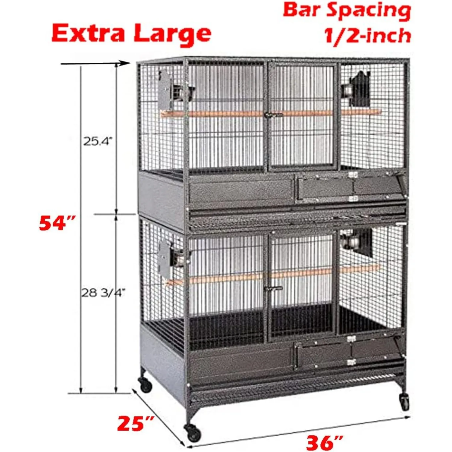 Extra Large Heavy Duty Stacker Breeding Breeder Parrot Aviary Bird Rolling Cage with 1/2