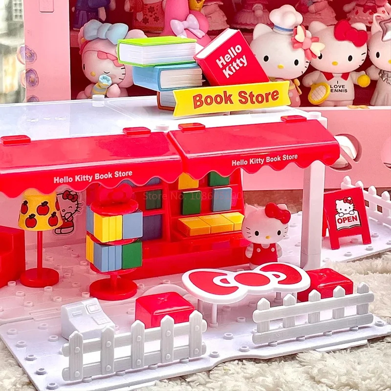 Sanrio Hello Kitty Kuromi My Melody Cinnamonroll Stacked Apartment Play House Toy Cartoon Diy Street View Town Decorative Gifts