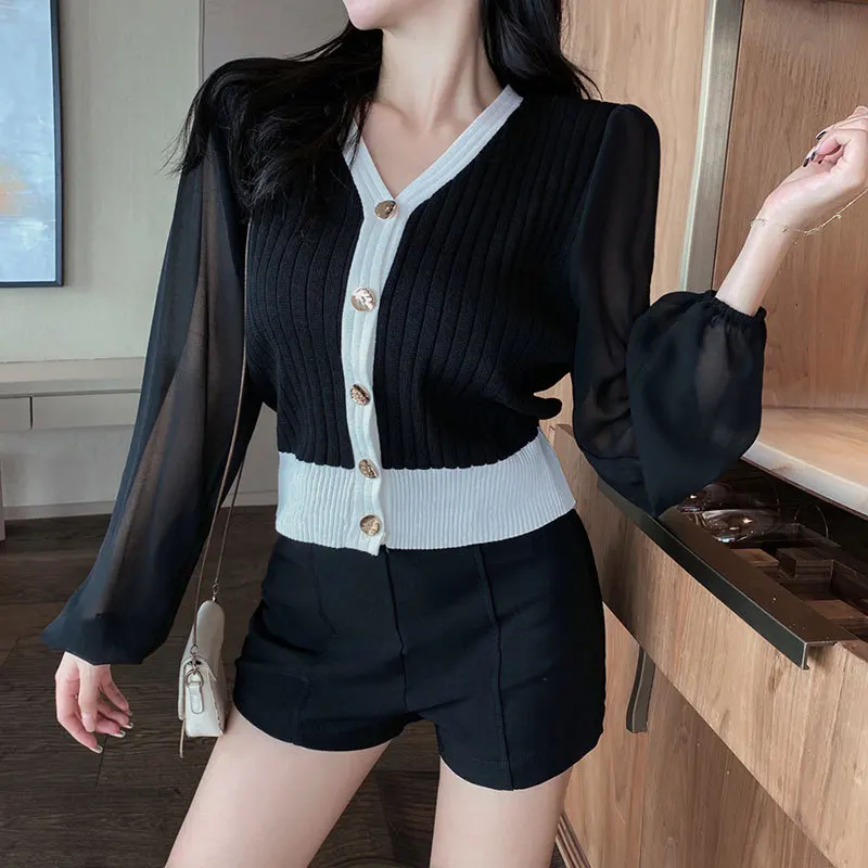 حجم كبير ملابس تريكو نسائية موضة الخامس الرقبة تصميم الربط الشيفون فقاعة كم التخسيس للفتيات الثقيلة XXL XXXL 200 جنيه