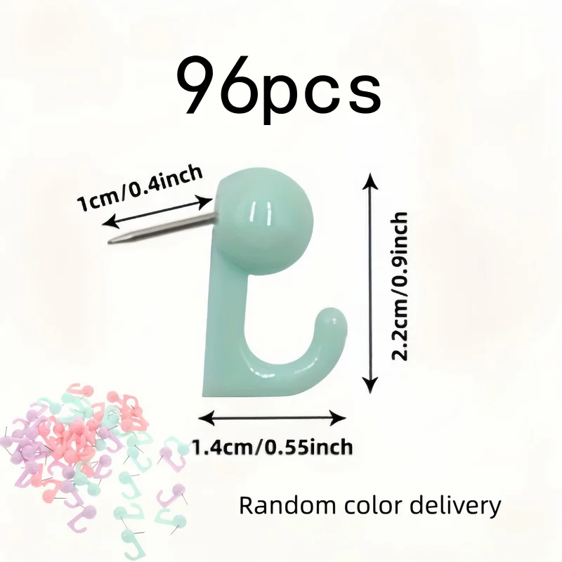 96 pcs Random Color Push Pin Hooks, Sturdy and Easy to Install, for Corkboards and Home Wall Decor, Durable and Practical