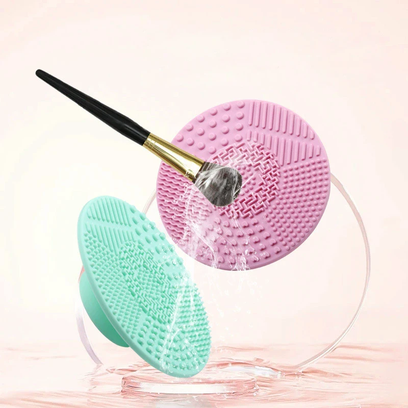 Silicone Makeup Brush Cleaner Pad with Suction Cup - Round Cosmetic Brush Cleaning Mat for Professional & Home Use