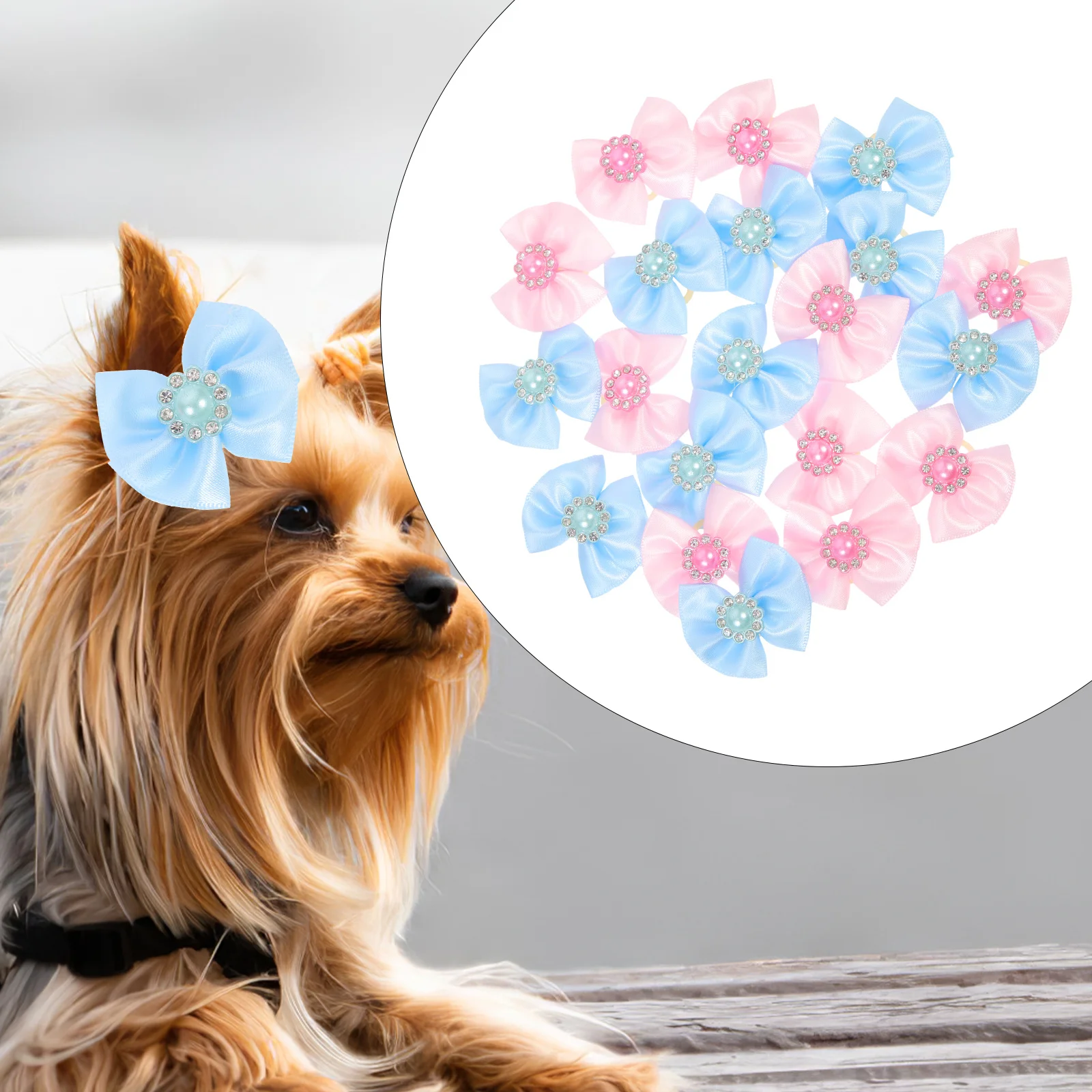 

20Pcs Pet Hairbands Decorative Dog Bows Elastic Headbands Rhinestone Pearls Daily Festival Grooming Accessories