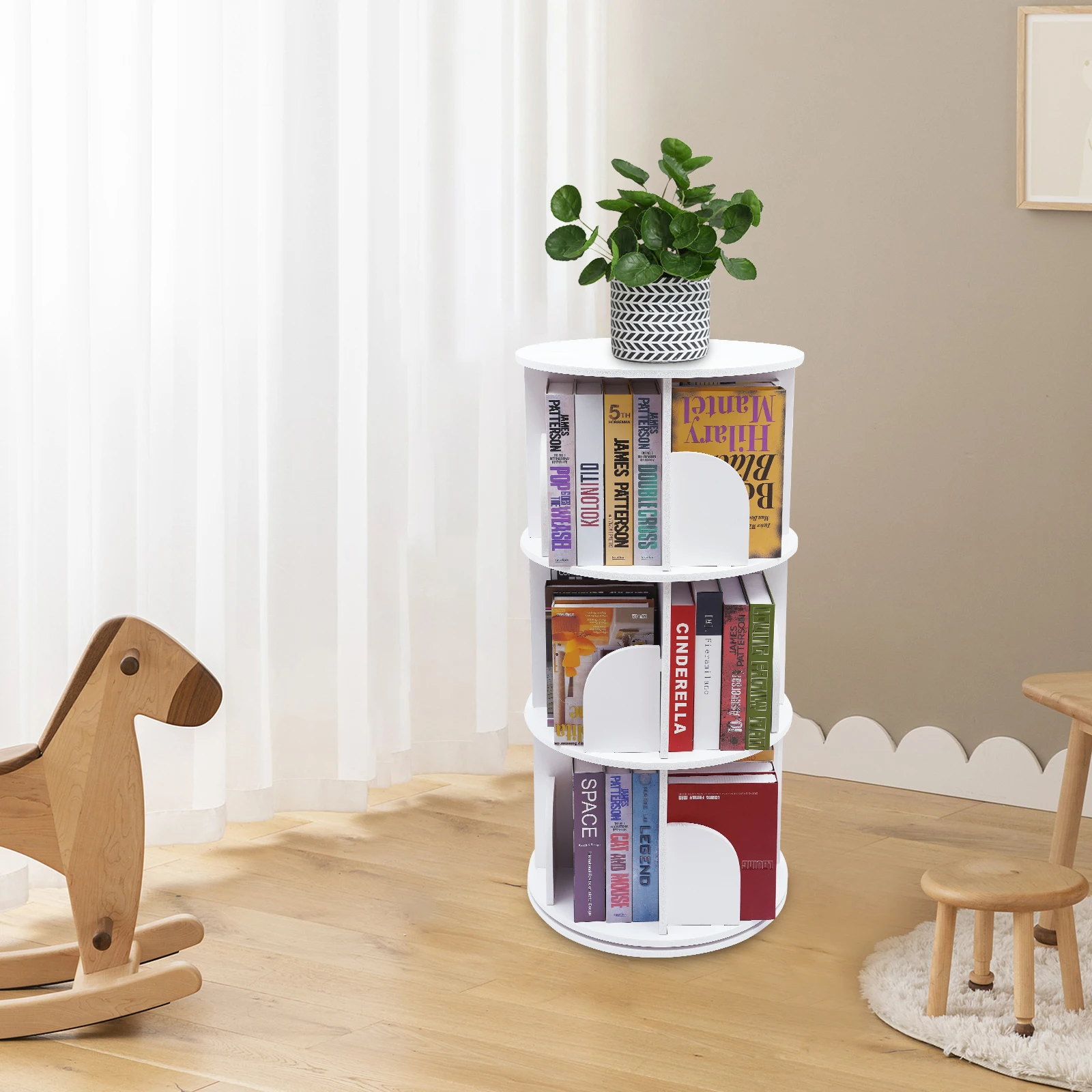 

Rotating Bookshelf: Sturdy 0.47-inch PVC Design for Organized Storage, Strong Bearing Capacity, Perfect for Books and Desk Items