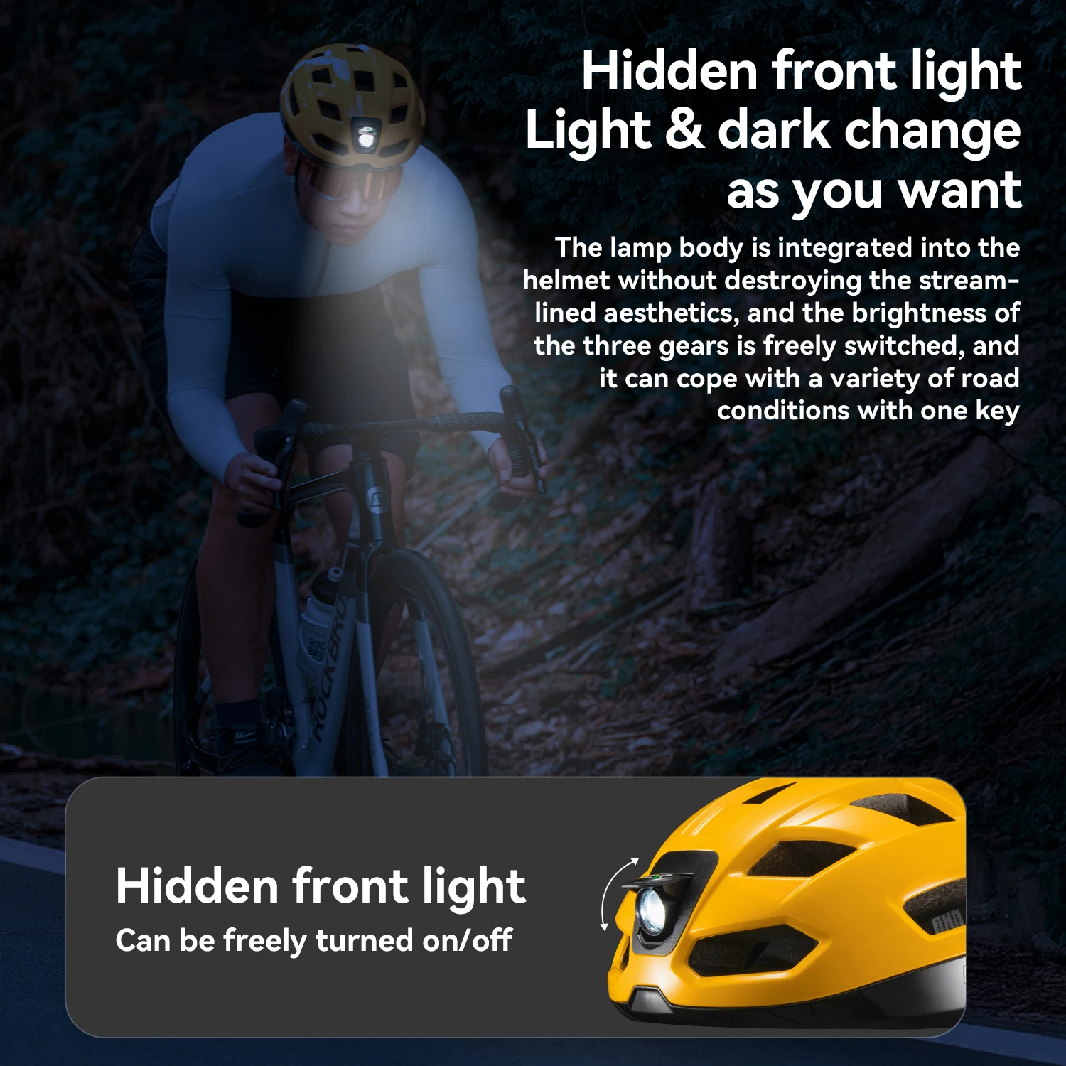 ROCKBROS Cycling Light Helmet Lightweight Type-C Charging Smart Remote Control Helmet Night Ilumination Cycling Safety Helmet